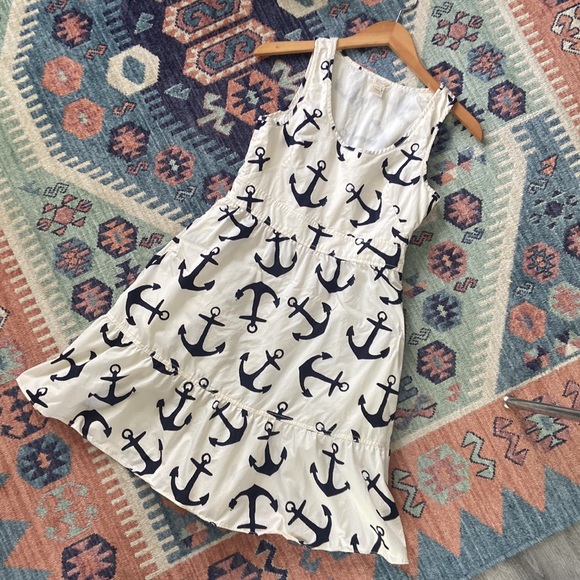 J. Crew dizzy anchors mini dress sleeveless flouncy ruffle cream blue size 2 - Picture 14 of 16